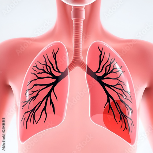 Tuberculosis awareness: lung depiction, health education, disease care, respiratory focus, medical illustration, infection prevention, diagnostic insight, global outreach, pulmonary model. photo