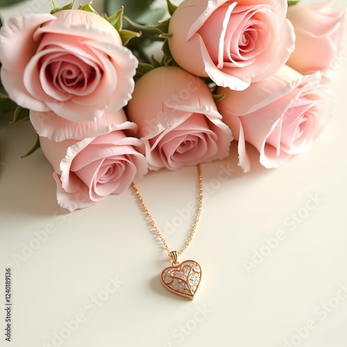 Beautiful Pink Roses and golden nicklace