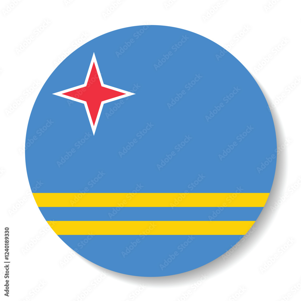 Aruba flag. Button flag icon. Standard color. Circle icon flag. Computer illustration. Digital illustration. Vector illustration. Aruba flag. Button flag icon. Standard color. Circle icon flag. Computer illustration. Digital illustration. Vector illustration.