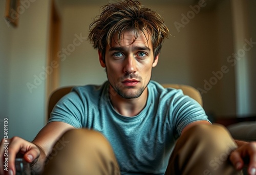 Photorealistic portrait of a drunk male