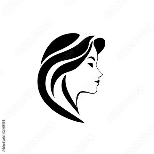 Elegant Woman Profile: Black and White Minimalist Hair and Face Design.  A stylish and sophisticated vector graphic illustration, perfect for beauty, fashion, or profile art.