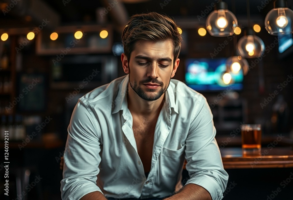 Fototapeta premium Drunk male in a dimly lit bar