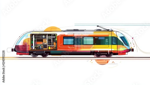 Modern train design cutaway showing interior.