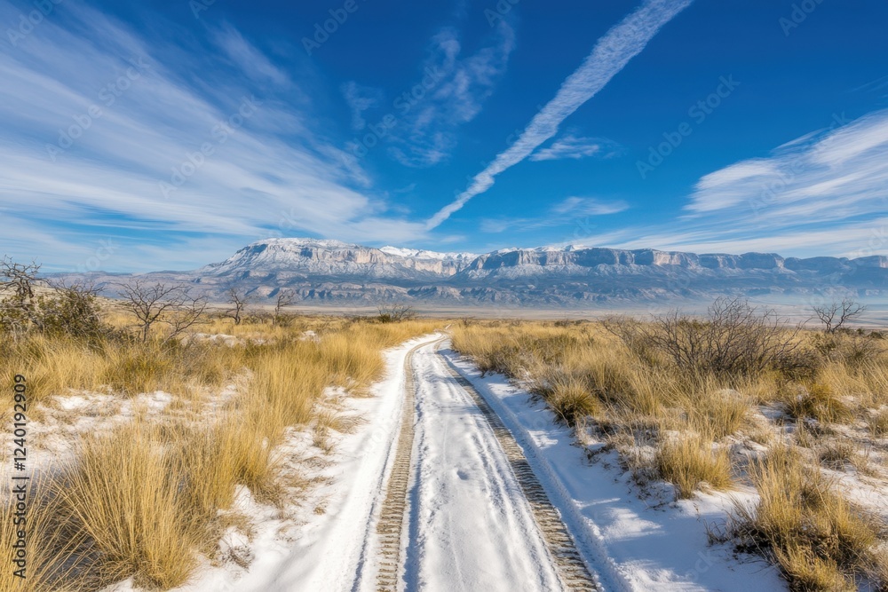 Snowy mountain landscape with blue sky road Snowy mountain landscape with blue sky road