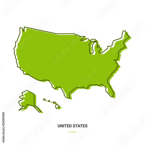 United States Outline Map with Green Colour. Modern Simple Line Cartoon Design - EPS 10 Vector