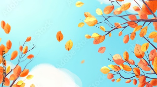 Autumn leaves falling, sky, banner, design