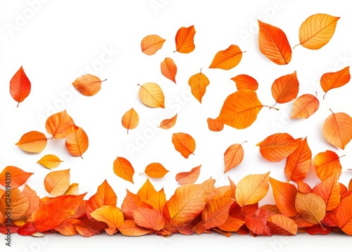 Autumn leaves falling, white background, design element