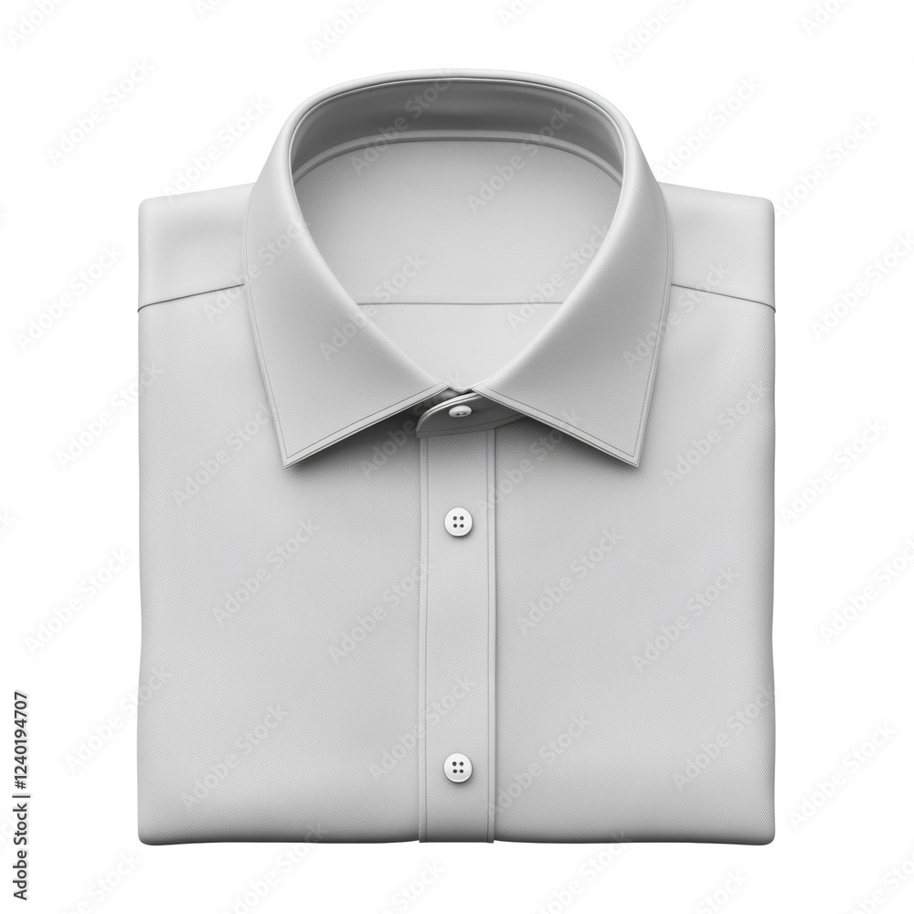 The image shows a folded white dress shirt with a crisp collar and buttons against a black background. The image shows a folded white dress shirt with a crisp collar and buttons against a black background.