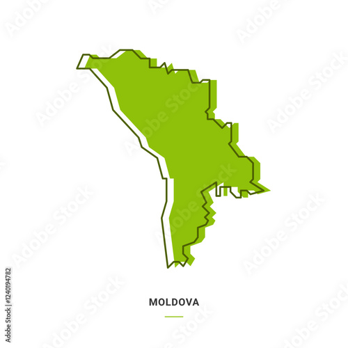 Moldova Outline Map with Green Colour. Modern Simple Line Cartoon Design - EPS 10 Vector