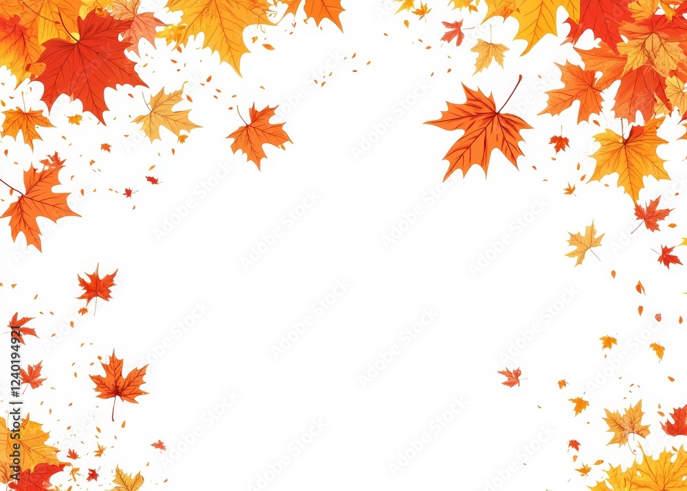 Autumn leaves fall frame, white background, design element Autumn leaves fall frame, white background, design element