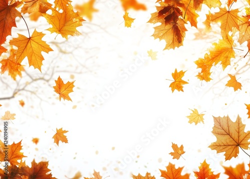 Falling autumn leaves frame, nature backdrop