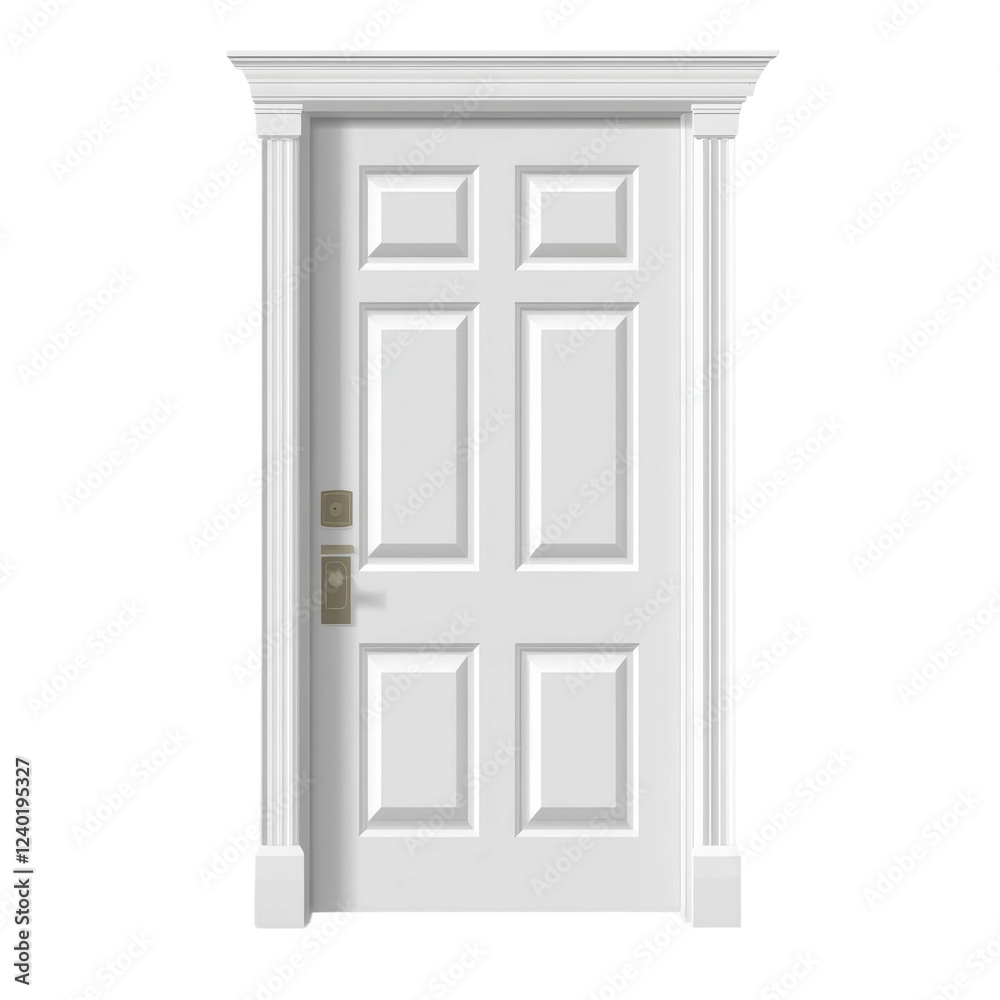 White door with detailed frame on transparent background perfect for design projects and home decor applications