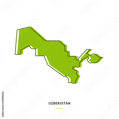 Uzbekistan Outline Map with Green Colour. Modern Simple Line Cartoon Design - EPS 10 Vector