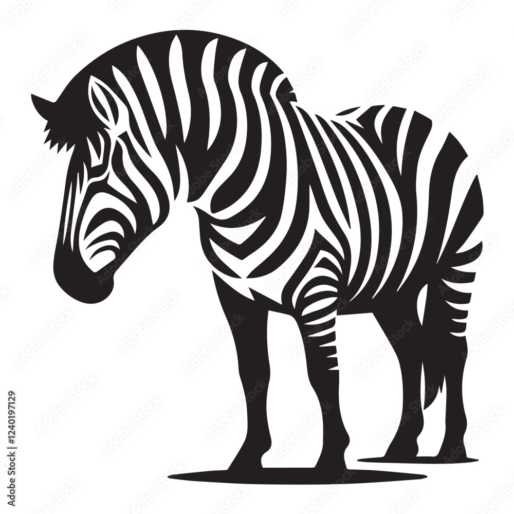 Fototapeta premium Zebra silhouette black and white vector icon