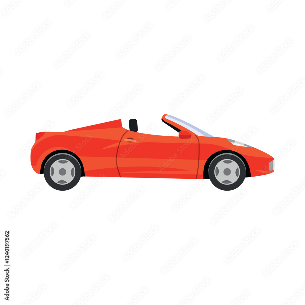 Red convertible car side view luxury automobile vehicle summer riding vector flat illustration
