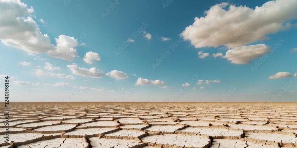 Dry cracked soil in agricultural field under blue sky with scattered clouds Copy Space Dry cracked soil in agricultural field under blue sky with scattered clouds Copy Space
