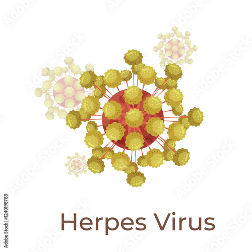 Herpes virus bacterium biology cell microscope medical science isometric vector illustration