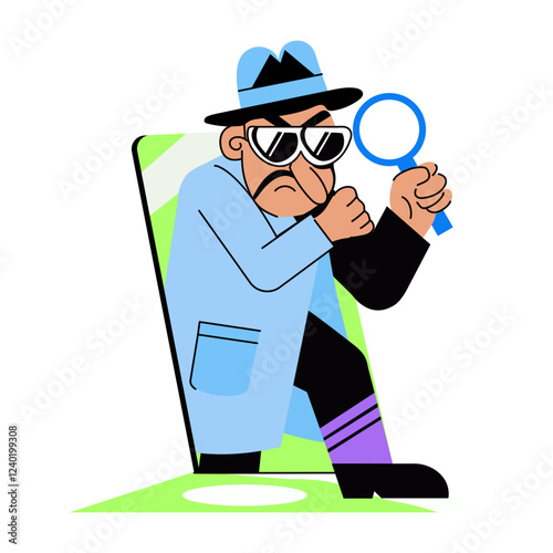 Spying character illustration in flat style 
