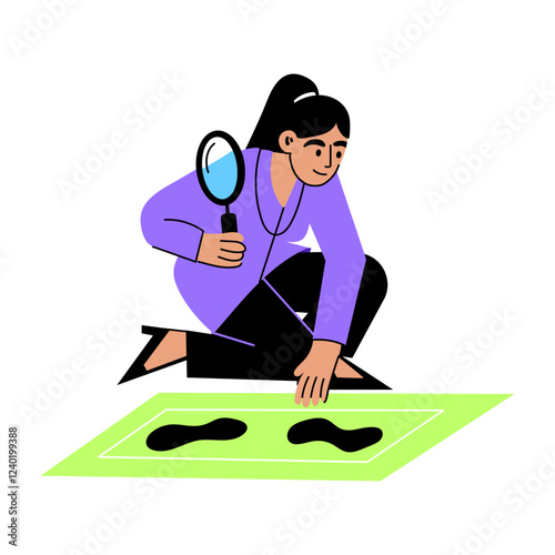 Female detective finding clues, flat style illustration 

