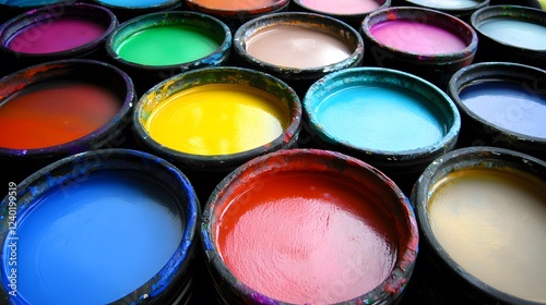 Vibrant Colorful Paint Pots Close Up Texture