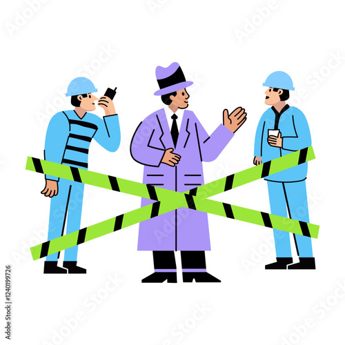 A detective asking from first responders, flat style illustration 
