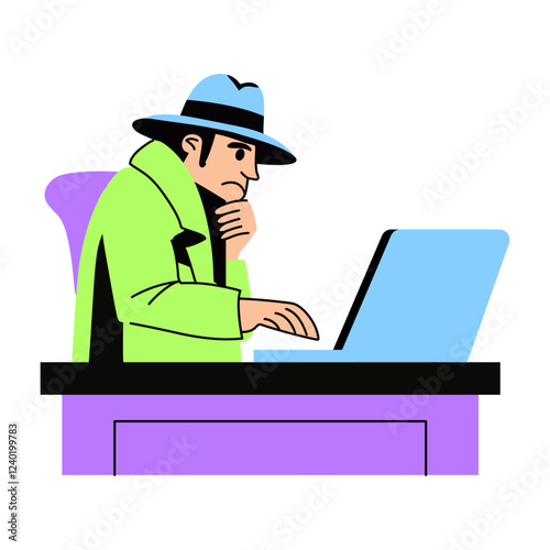 Detective thinking illustration in flat style 

