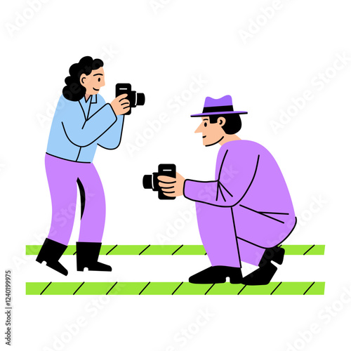 Detectives doing crime photography, flat style illustration 
