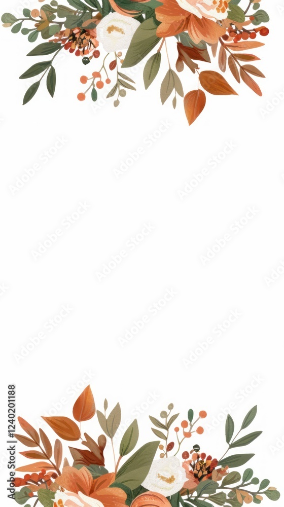 Elegant Floral Border Design with Orange, Green, and White Elements for Invitations and Decor Elegant Floral Border Design with Orange, Green, and White Elements for Invitations and Decor