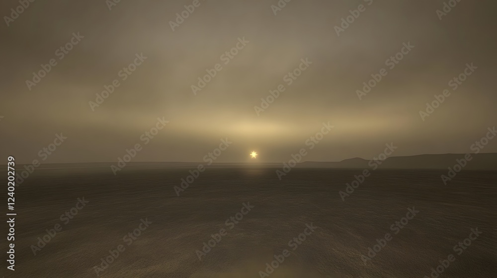 Alien Planet Sunset Martian Landscape, Dusty Horizon Alien Planet Sunset Martian Landscape, Dusty Horizon