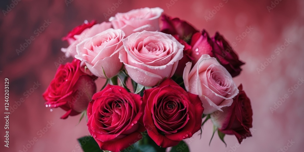 Vibrant pink and red roses with a textured gradient background. Vibrant pink and red roses with a textured gradient background.