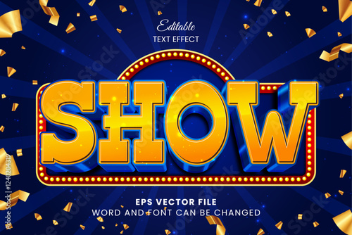 Show luxury gold 3d editable vector text effect. Retro theater text style
