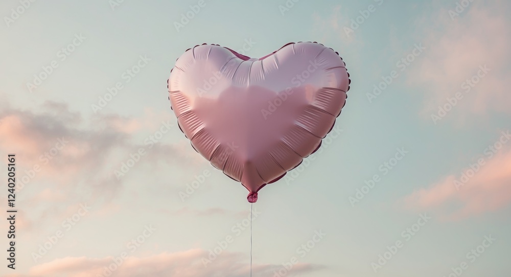 Obraz premium Pink Heart Shaped Balloon Floating in a Pastel Sky
