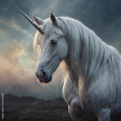 A dreamlike watercolor of a unicorn with a silvery mane, its figure fading into the background.