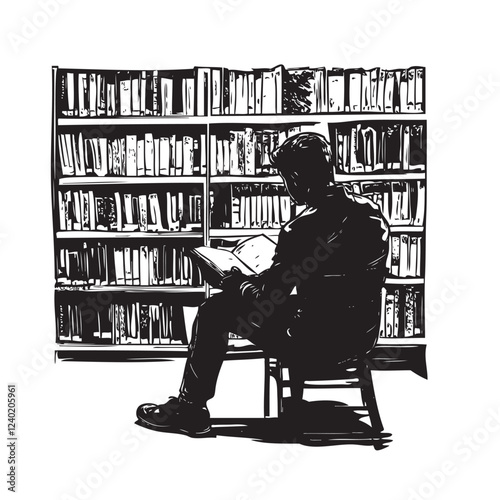 reading a book in library