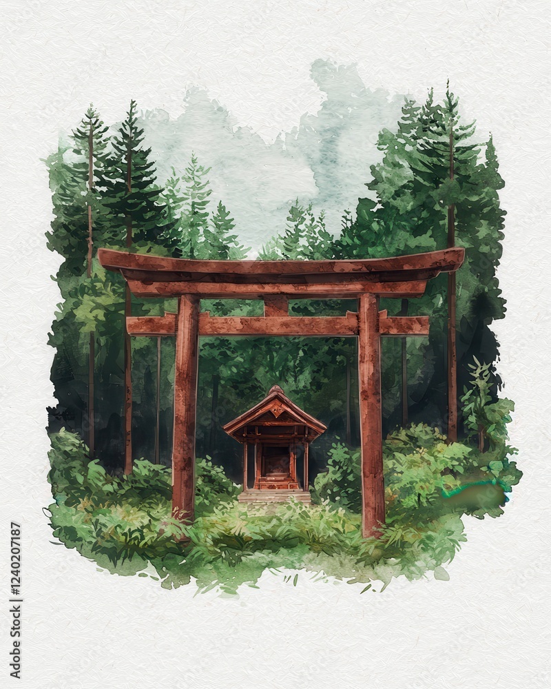 Japanese brush painting of a serene shinto shrine enchanted forest artistic artwork tranquil atmosphere harmonious viewpoint Japanese brush painting of a serene shinto shrine enchanted forest artistic artwork tranquil atmosphere harmonious viewpoint