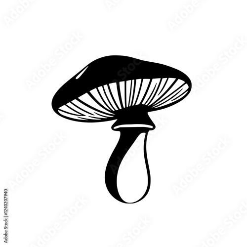 Elegant Black and White Mushroom Illustration: A Botanical Vector Graphic