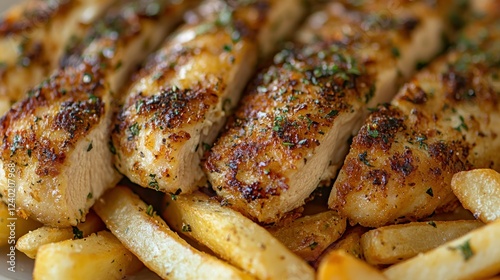 Crispy Chicken, Fries, Restaurant, Closeup, Food, Meal, Delicious, Background blurred photo