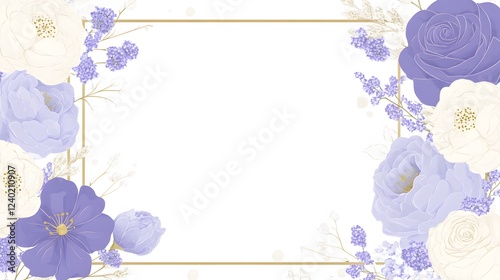 Elegant Lavender and White Floral Frame Border Wedding Invitation Design