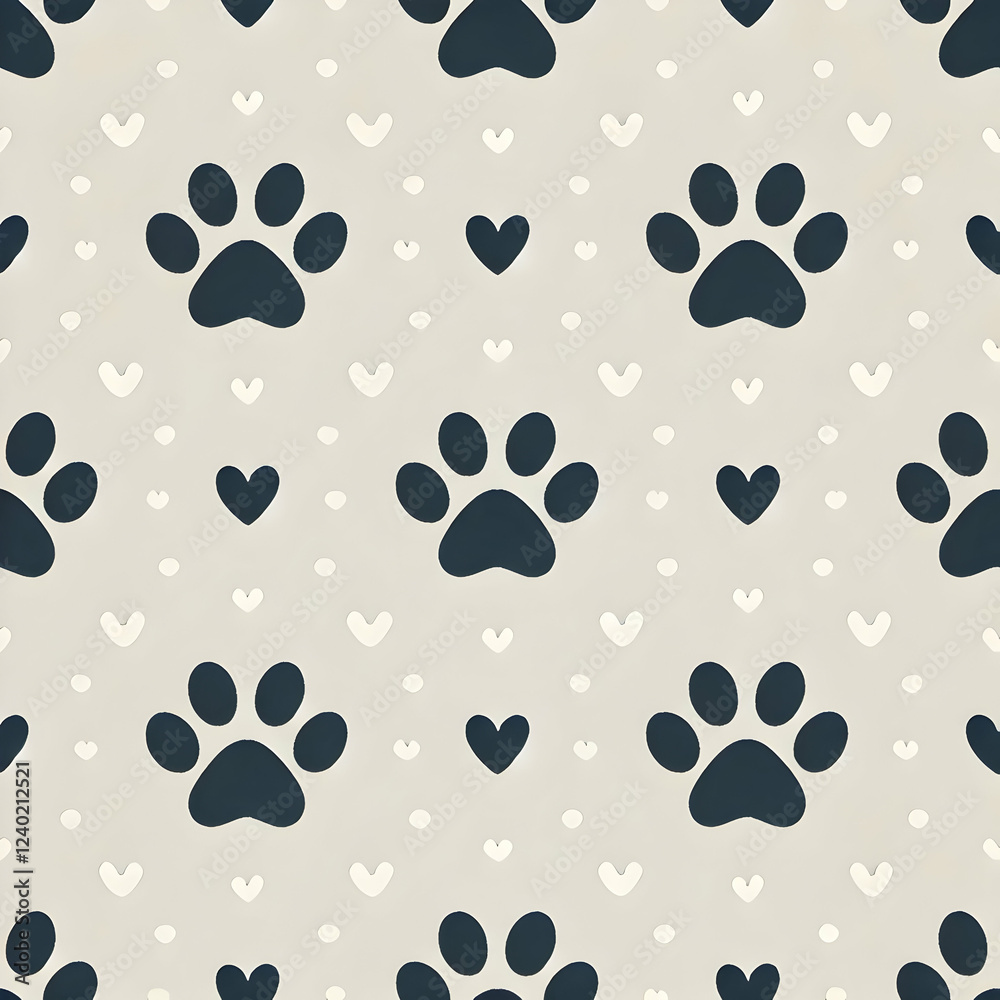 Fototapeta premium Minimalist Animal Paw Print and Heart Pattern in Neutral Tones
