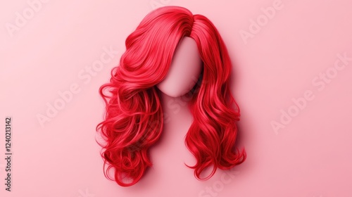 Wallpaper Mural Vibrant Red Hair Wig on Pink Background: A Fashion Statement Torontodigital.ca