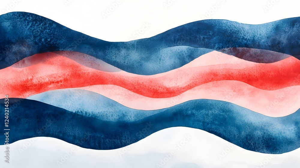 Naklejka premium Abstract Watercolor Waves in Red and Blue Hues