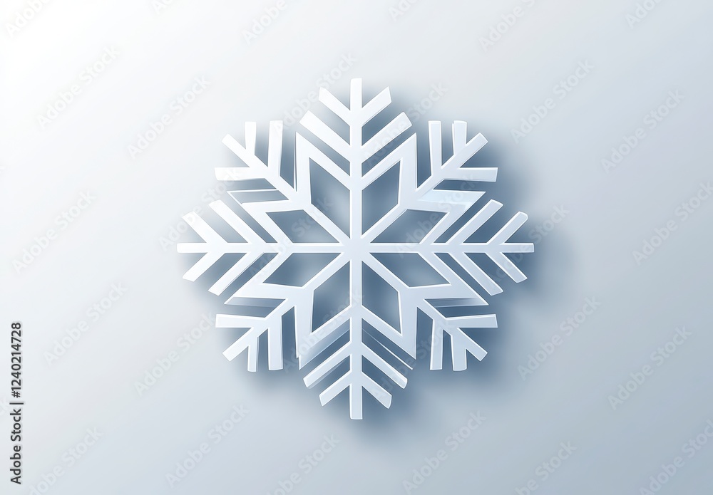 White snowflake design on a light gray background. Clean, minimalist style. Simple geometric shapes create a three dimensional effect. Perfect for