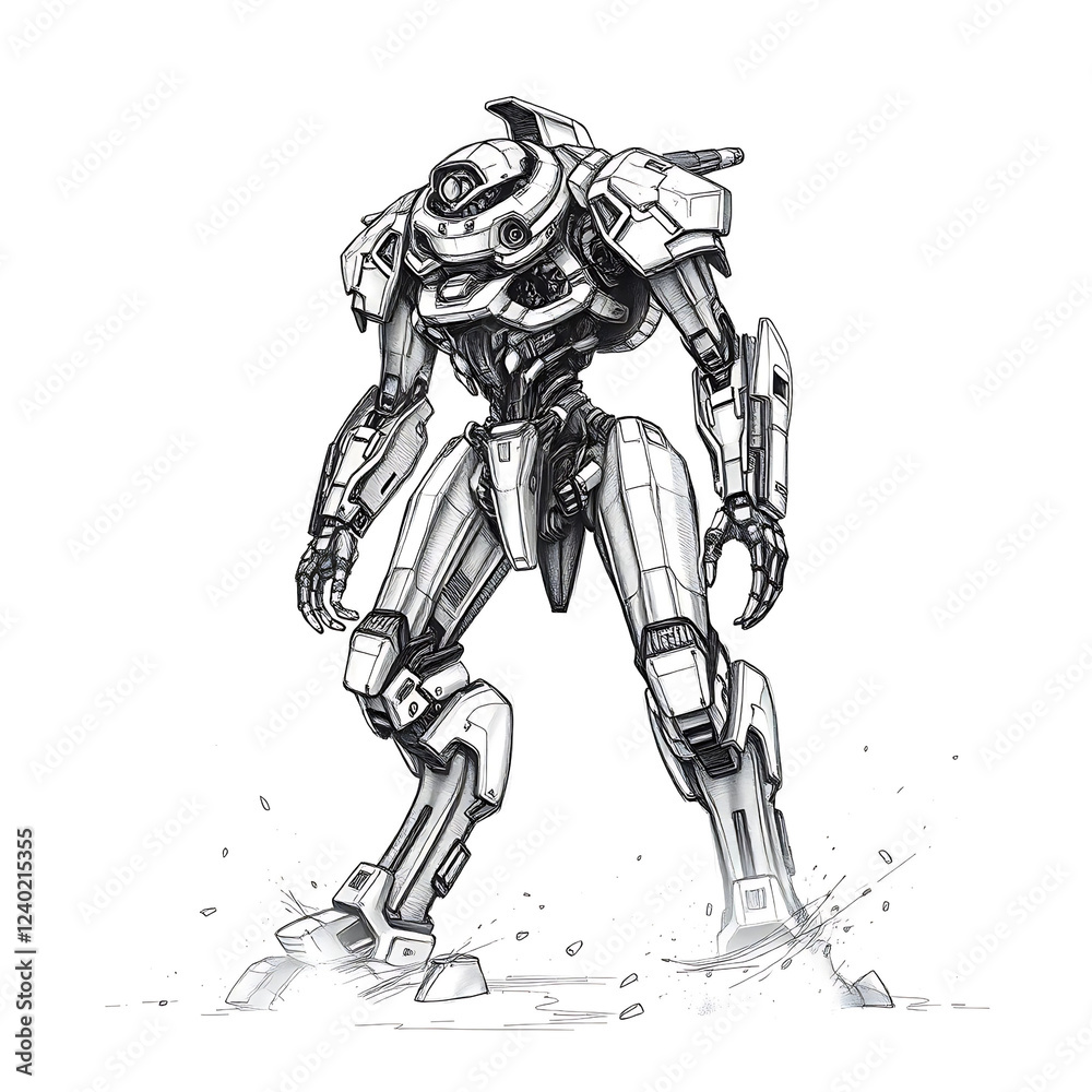 Fototapeta premium Rough Pencil Sketch of Armored Sci-Fi Mecha