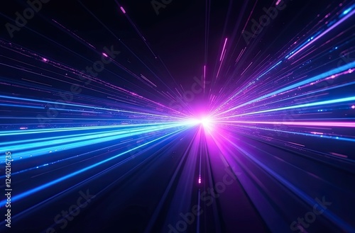 High-energy light streaks in blue and pink, creating a dynamic and futuristic motion effect.