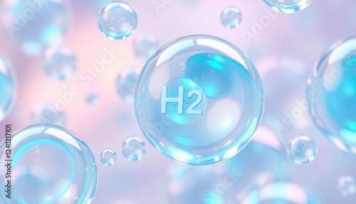 Bubbles floating digital background abstract art soft light close-up concept of h2 molecules