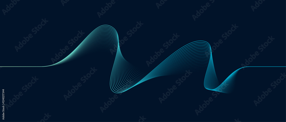 Abstract glowing wave lines on dark background. Blue gradient flowing wave lines. Futuristic technology concept. Suit for poster, banner, brochure, cover, website, flyer. Vector illustration Abstract glowing wave lines on dark background. Blue gradient flowing wave lines. Futuristic technology concept. Suit for poster, banner, brochure, cover, website, flyer. Vector illustration