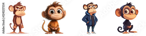 Cartoon-style monkey character, isolated on a white background. Mix Collection Png.