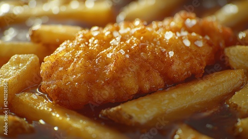 Crispy fish, fries, salty, golden, close-up, oil, meal, restaurant, delicious photo