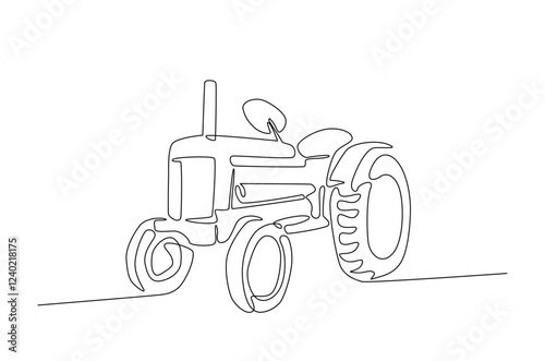 Agricultural tractor in continuous one line drawing. Single line art draw of tractor for farming concept. Editable vector.