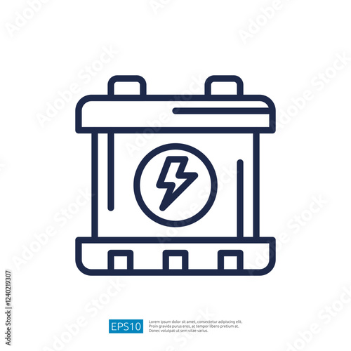 This image features a simple line drawing of a battery with a lightning bolt symbol, indicating energy or power storage.